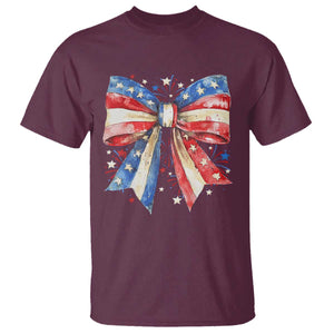 Coquette 4th Of July T Shirt USA Bow American Flag Red White and Blue TS10 Maroon Print Your Wear
