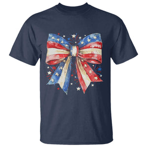Coquette 4th Of July T Shirt USA Bow American Flag Red White and Blue TS10 Navy Print Your Wear