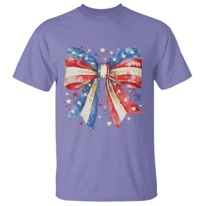 Coquette 4th Of July T Shirt USA Bow American Flag Red White and Blue TS10 Violet Print Your Wear