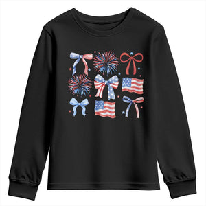 Coquette 4th Of July Youth Sweatshirt Patriotic Bow American Flag TS10 Black Print Your Wear