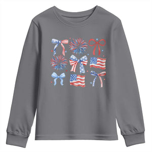 Coquette 4th Of July Youth Sweatshirt Patriotic Bow American Flag TS10 Charcoal Print Your Wear