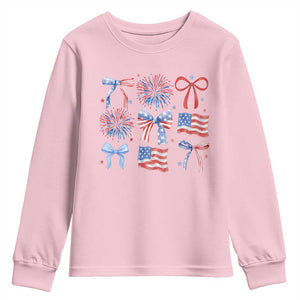 Coquette 4th Of July Youth Sweatshirt Patriotic Bow American Flag TS10 Light Pink Print Your Wear