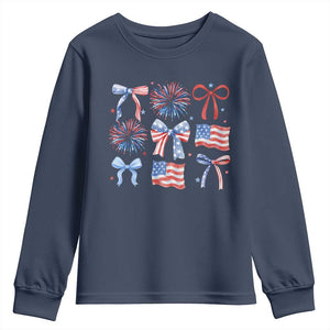 Coquette 4th Of July Youth Sweatshirt Patriotic Bow American Flag TS10 Navy Print Your Wear
