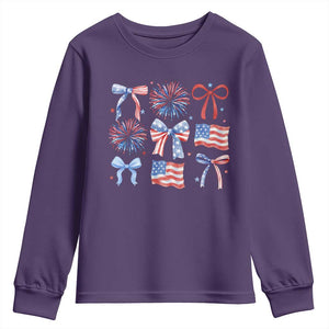 Coquette 4th Of July Youth Sweatshirt Patriotic Bow American Flag TS10 Purple Print Your Wear