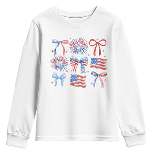 Coquette 4th Of July Youth Sweatshirt Patriotic Bow American Flag TS10 White Print Your Wear