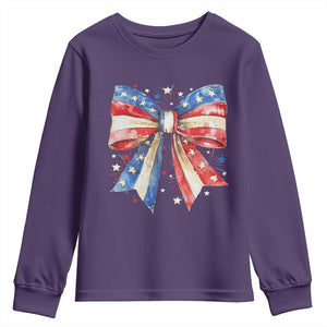 Coquette 4th Of July Youth Sweatshirt USA Bow American Flag Red White and Blue TS10 Purple Print Your Wear