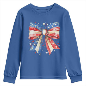 Coquette 4th Of July Youth Sweatshirt USA Bow American Flag Red White and Blue TS10 Royal Blue Print Your Wear