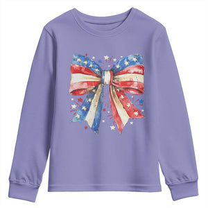 Coquette 4th Of July Youth Sweatshirt USA Bow American Flag Red White and Blue TS10 Violet Print Your Wear