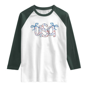 Coquette USA Raglan Shirt Patriotic American Girl 4th of July TS10 White Dark Forest Green Print Your Wear