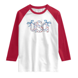 Coquette USA Raglan Shirt Patriotic American Girl 4th of July TS10 White Red Print Your Wear