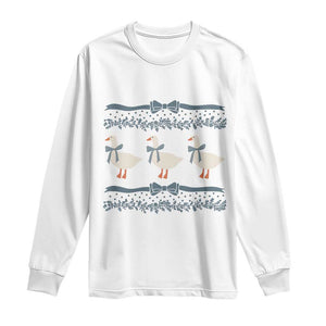 Country Goose 80s Long Sleeve Shirt 1980s Geese Blue Bowed Mama Goose TS02 White Print Your Wear
