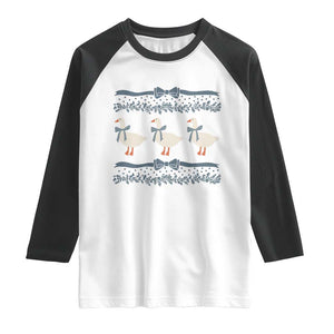 Country Goose 80s Raglan Shirt 1980s Geese Blue Bowed Mama Goose TS02 White Black Print Your Wear