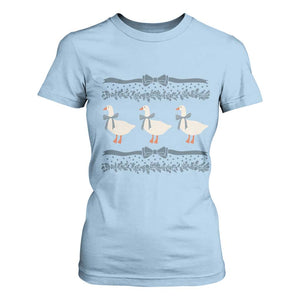 Country Goose 80s T Shirt For Women 1980s Geese Blue Bowed Mama Goose TS02 Light Blue Print Your Wear