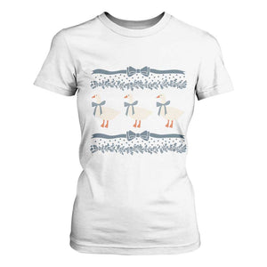 Country Goose 80s T Shirt For Women 1980s Geese Blue Bowed Mama Goose TS02 White Print Your Wear