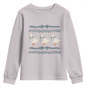 Country Goose 80s Youth Sweatshirt 1980s Geese Blue Bowed Mama Goose TS02 Ice Gray Print Your Wear
