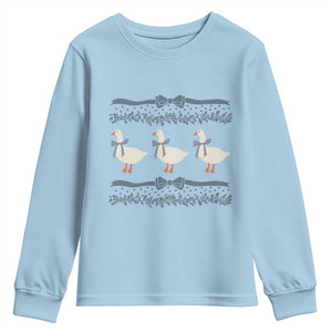 Country Goose 80s Youth Sweatshirt 1980s Geese Blue Bowed Mama Goose TS02 Light Blue Print Your Wear
