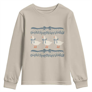 Country Goose 80s Youth Sweatshirt 1980s Geese Blue Bowed Mama Goose TS02 Sand Print Your Wear