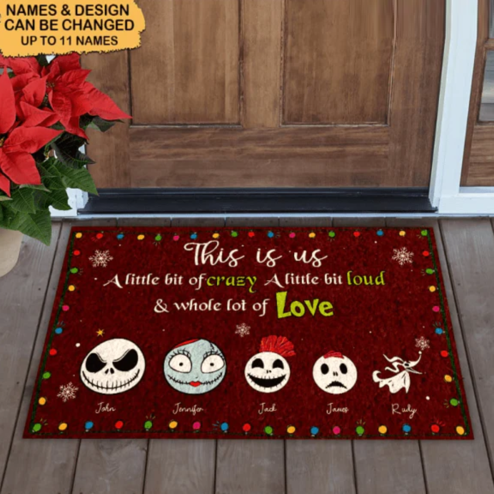 Personalized This Is Us A Little Bit Of Crazy Jack Skellington Family Doormat Family Christmas Gift CTM Custom - Printyourwear
