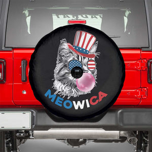 Cute American Patriotic Cat Spare Tire Cover Meowica Bubblegum 4th of July For Pet Lover TS02 Black Print Your Wear