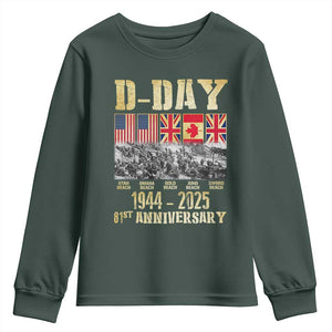 D Day 81st Anniversary Honor History Normandy WWII Youth Sweatshirt TS11 Dark Forest Green Print Your Wear
