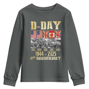 D Day 81st Anniversary Honor History Normandy WWII Youth Sweatshirt TS11 Dark Heather Print Your Wear