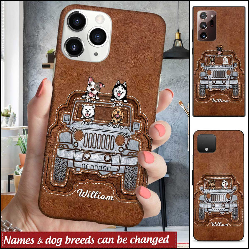 Personalized Jeep Dogs Leather Pattern Phone Case Gift For Dog Lovers NO.2 CTM One Size Custom - Printyourwear