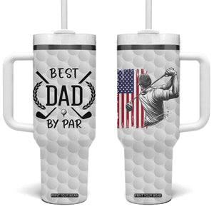Dad Golf Tumbler With Handle Best Dad By Par Golfing Golfer American Flag Fathers Day TB10 One Size: 40 oz White Print Your Wear
