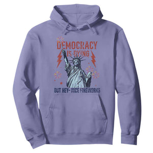Democracy Is Dying But Hey Nice Fireworks Statue of Liberty Hoodie Funny 4th Of July Retro TS02 Violet Print Your Wear