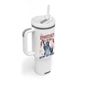 Democracy Is Dying But Hey Nice Fireworks Statue of Liberty Tumbler With Handle Funny 4th Of July Retro TS02 Print Your Wear