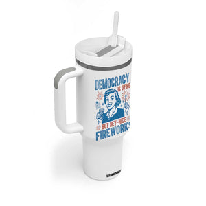 Democracy Is Dying But Hey Nice Fireworks Tumbler With Handle Funny Retro 4th of July Political Humor TS02 Print Your Wear