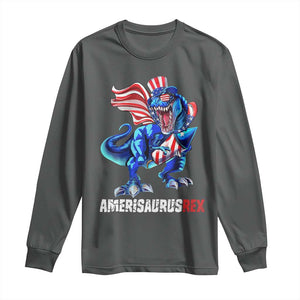 Dinosaur 4th of July Long Sleeve Shirt Funny Boys Kids Patriotic TS10 Dark Heather Print Your Wear