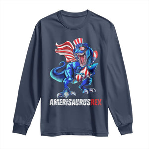 Dinosaur 4th of July Long Sleeve Shirt Funny Boys Kids Patriotic TS10 Navy Print Your Wear