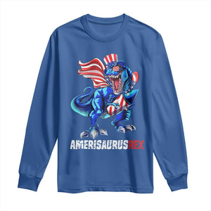 Dinosaur 4th of July Long Sleeve Shirt Funny Boys Kids Patriotic TS10 Royal Blue Print Your Wear