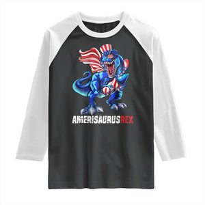 Dinosaur 4th of July Raglan Shirt Funny Boys Kids Patriotic TS10 Black White Print Your Wear