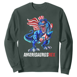 Dinosaur 4th of July Sweatshirt Funny Boys Kids Patriotic TS10 Dark Forest Green Print Your Wear