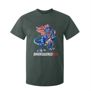 Dinosaur 4th of July T Shirt For Kid Funny Boys Kids Patriotic TS10 Dark Forest Green Print Your Wear