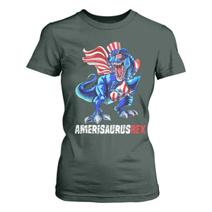 Dinosaur 4th of July T Shirt For Women Funny Boys Kids Patriotic TS10 Dark Forest Green Print Your Wear