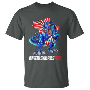 Dinosaur 4th of July T Shirt Funny Boys Kids Patriotic TS10 Dark Heather Print Your Wear