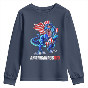 Dinosaur 4th of July Youth Sweatshirt Funny Boys Kids Patriotic TS10 Navy Print Your Wear