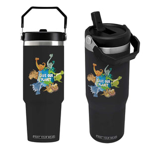 Earth Day Save Our Planet Flip Straw Tumbler Cute Dinosaurs Around World TS11 One Size: 30 oz Black Print Your Wear