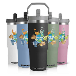 Earth Day Save Our Planet Flip Straw Tumbler Cute Dinosaurs Around World TS11 Print Your Wear