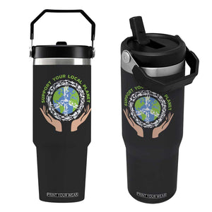 Earth Day Support Your Local Planet Flip Straw Tumbler Peace Sign Animals TS11 One Size: 30 oz Black Print Your Wear