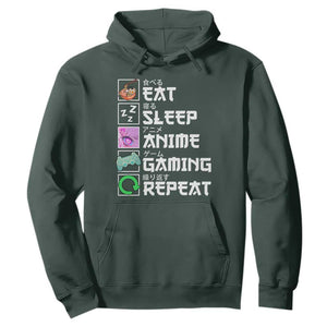 Eat Sleep Anime Gaming Repeat Hoodie Kawaii Otaku Anime Manga TS11 Dark Forest Green Print Your Wear