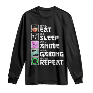 Eat Sleep Anime Gaming Repeat Long Sleeve Shirt Kawaii Otaku Anime Manga TS11 Black Print Your Wear