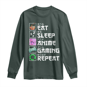 Eat Sleep Anime Gaming Repeat Long Sleeve Shirt Kawaii Otaku Anime Manga TS11 Dark Forest Green Print Your Wear