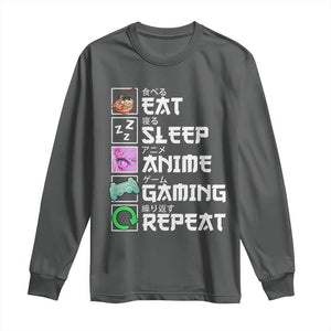 Eat Sleep Anime Gaming Repeat Long Sleeve Shirt Kawaii Otaku Anime Manga TS11 Dark Heather Print Your Wear