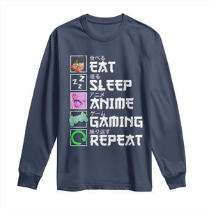 Eat Sleep Anime Gaming Repeat Long Sleeve Shirt Kawaii Otaku Anime Manga TS11 Navy Print Your Wear