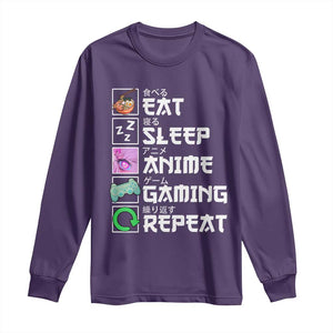 Eat Sleep Anime Gaming Repeat Long Sleeve Shirt Kawaii Otaku Anime Manga TS11 Purple Print Your Wear