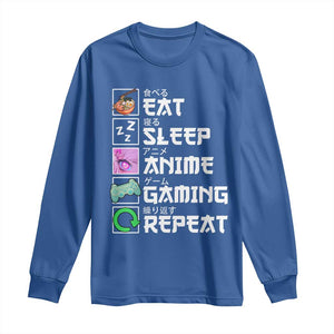 Eat Sleep Anime Gaming Repeat Long Sleeve Shirt Kawaii Otaku Anime Manga TS11 Royal Blue Print Your Wear