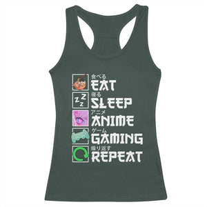 Eat Sleep Anime Gaming Repeat Racerback Tank Top Kawaii Otaku Anime Manga TS11 Dark Forest Green Print Your Wear